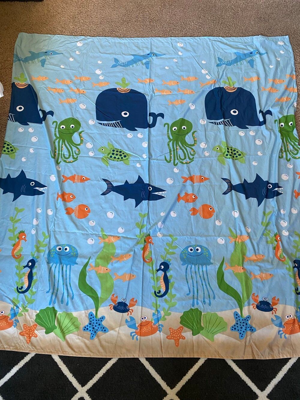 Jumping Beans Ocean Sea Creatures Kids Shower Curtain Whale Shark Octopus
